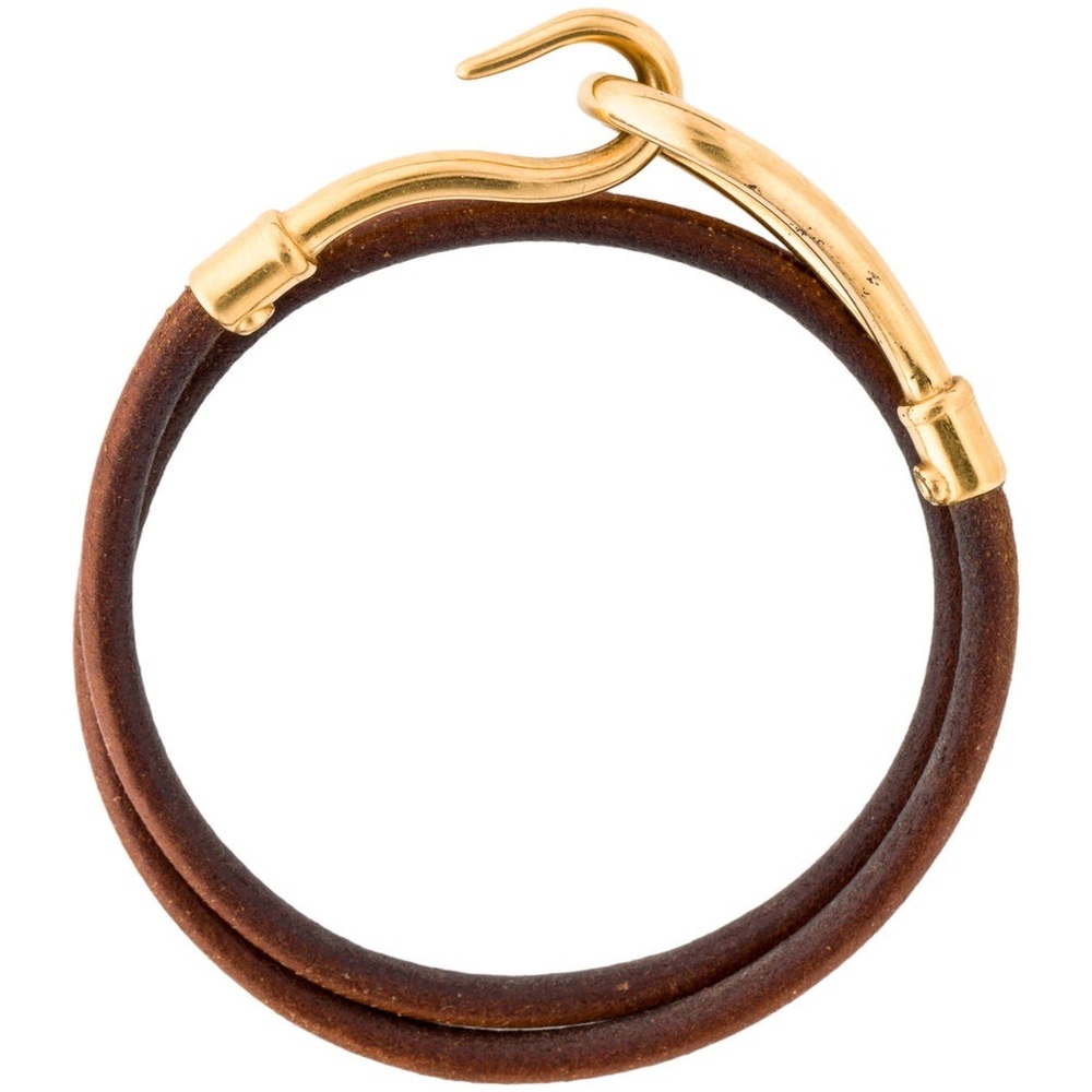 Hermes Vintage Jumbo Hook Double Wrap Bracelet Brown Gold Hermès - Picture 2 of 4